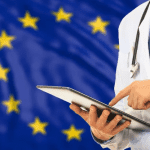 Bandiera EU con medico