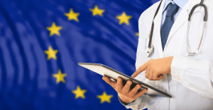 Bandiera EU con medico